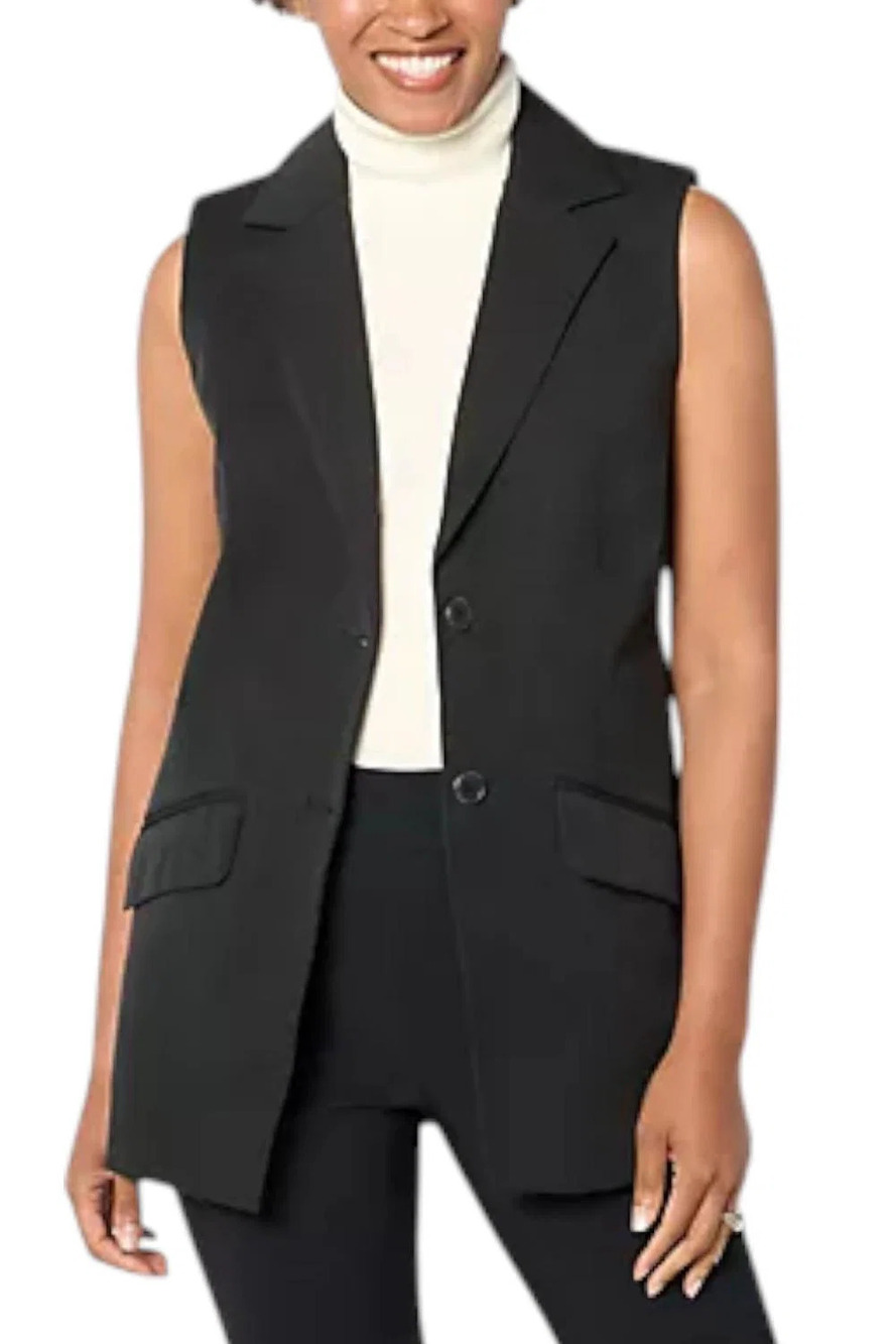 Isaac Mizrahi Live! Women's 24/7 Stretch Blazer Vest w/ Pockets Black - Petite